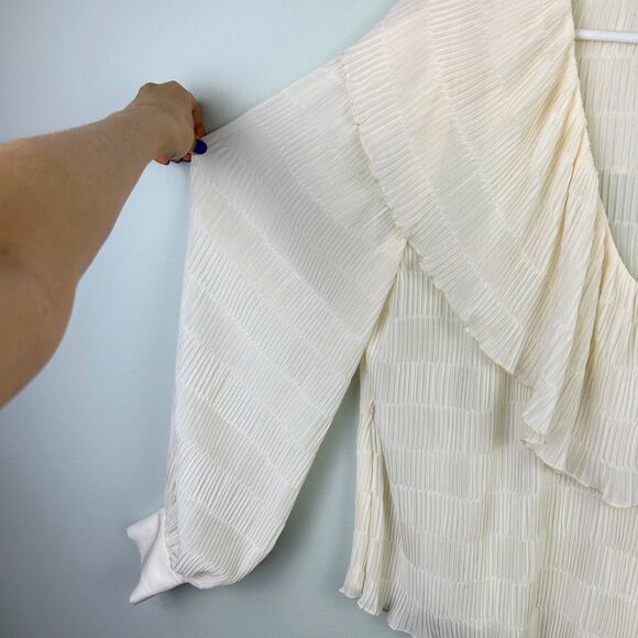 House of Harlow Revolve Piper Blouse Ivory Long Sleeve Sheer Ruffle Pleat Top L - Picture 5 of 13